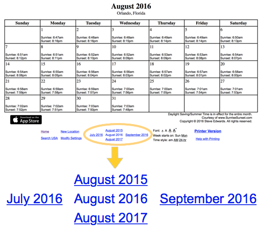 SunriseSunset.com August 2016 sample